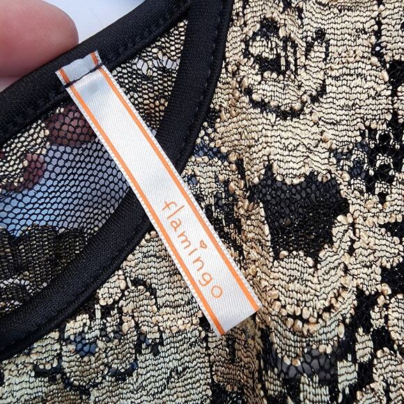 Vintage Y2K Gold Lace Banded Mini Dress Size S Bodycon Sleeveless Evening Glam - Picture 13 of 14